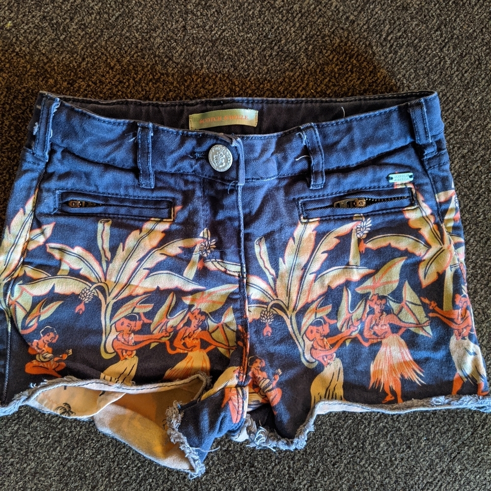 Scotch R'Belle kids Hawaiian printed Jean shorts